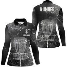 Load image into Gallery viewer, Thunder Lightning Black Grey Disc Golf Polo Shirts Customized Disc Golf Shirts For Women LDT0486