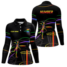 Load image into Gallery viewer, Rainbow Women Disc Golf Polo Shirt Custom Number Disc Golf Basket Personalized Disc Golf Tops LDT1014