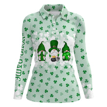 Load image into Gallery viewer, St. Patrick&#39;S Day Watercolor Gnomes On Green Clover Womens Golf Polo Shirts Funny Golf Shirts LDT1020