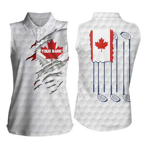 3D Canada Flag Golf Pattern Womens Sleeveless Polo Shirt Red Maple Leaf Golf Tops For Women Golf Gift LDT0494