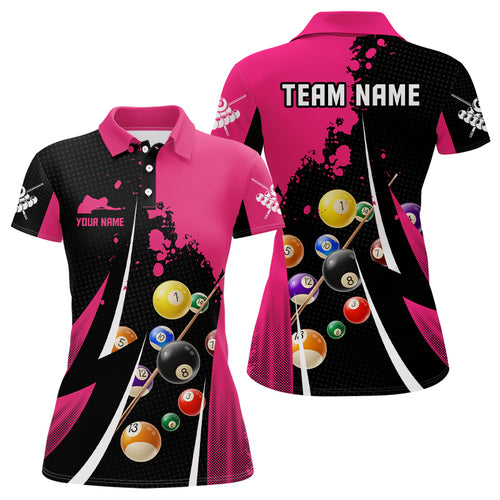 Personalized Billiard Balls 3D Print Pink Black Billiard Player Polo Shirts For Women VHM0043