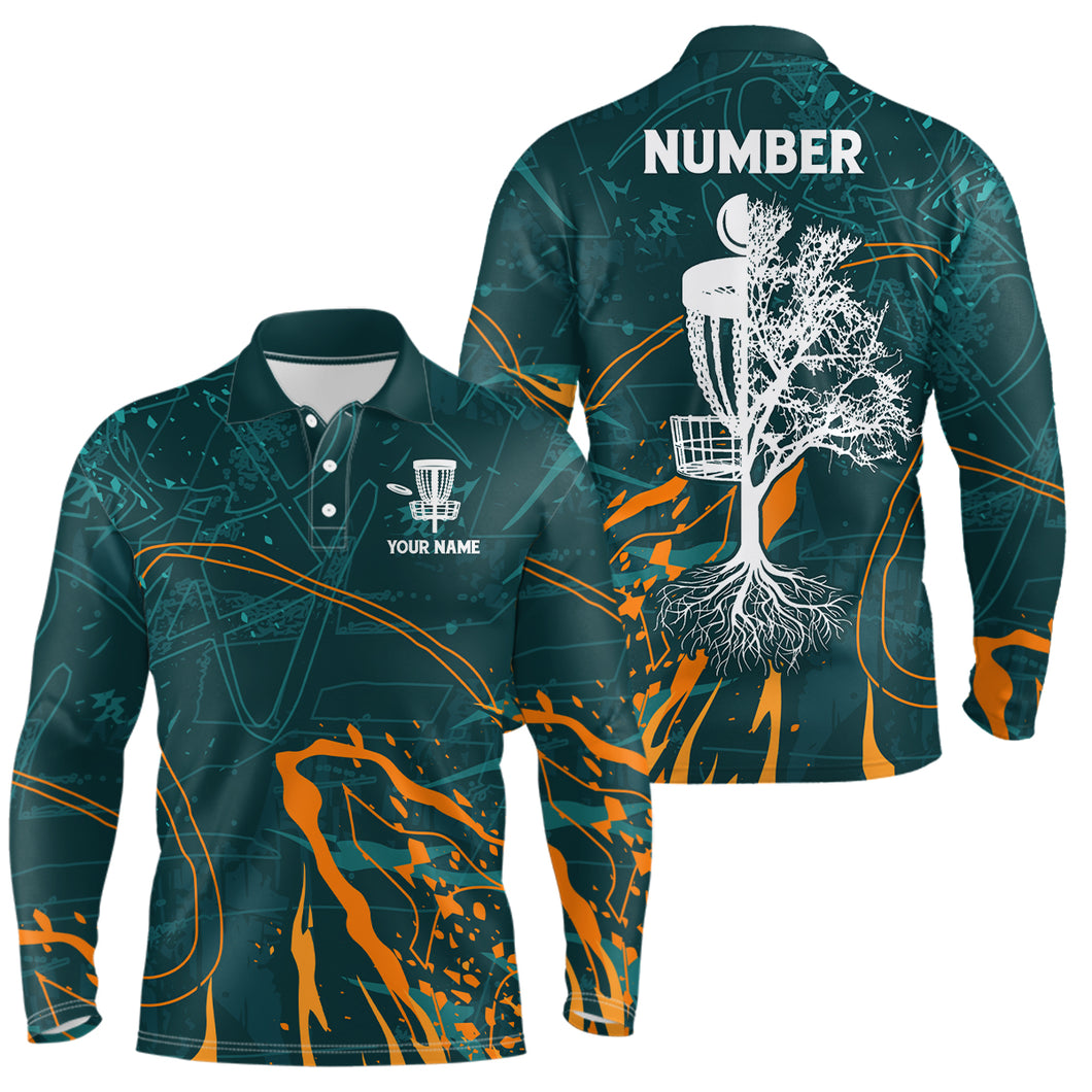 Personalized Disc Dude Disc Golf Mens Polo Shirt Custom Green Orange Disc Golf Shirts For Men LDT0846