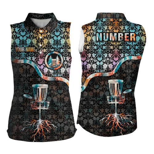 Personalized Floral Pattern Disc Golf Womens Sleeveless Polo Shirt Custom Disc Golf Shirts For Women LDT0848