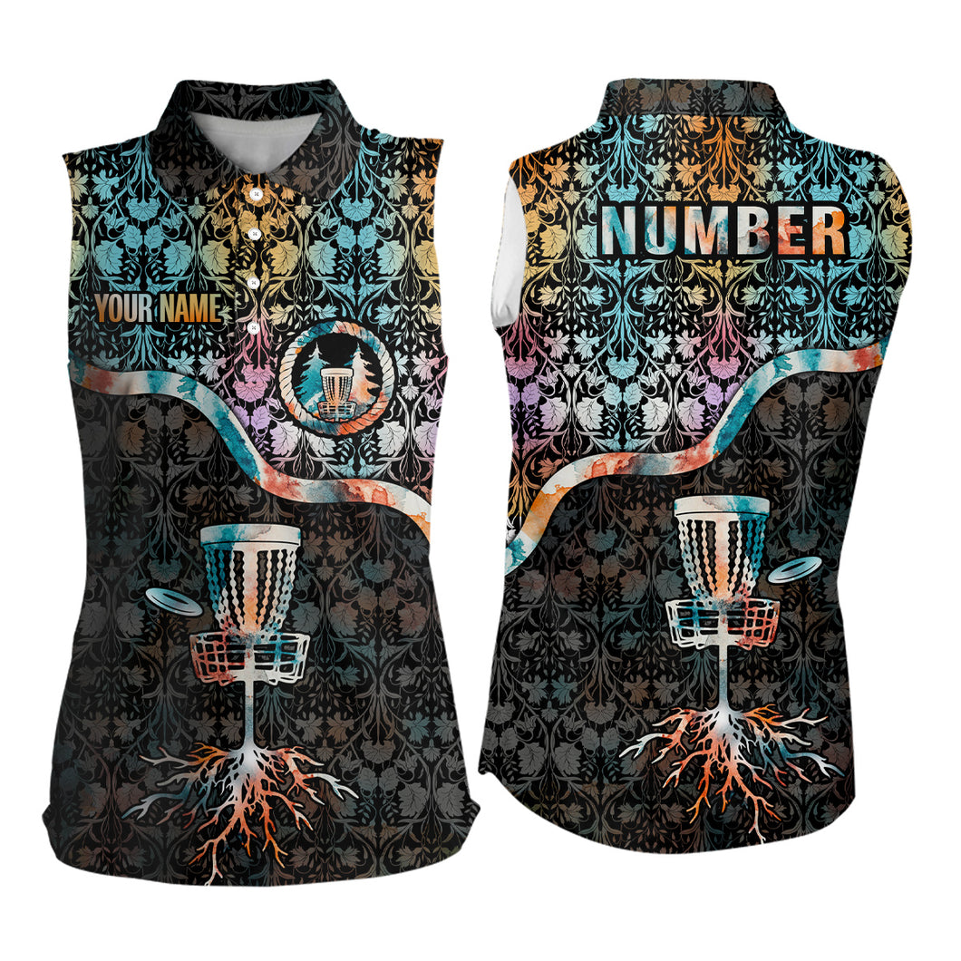 Personalized Floral Pattern Disc Golf Womens Sleeveless Polo Shirt Custom Disc Golf Shirts For Women LDT0848