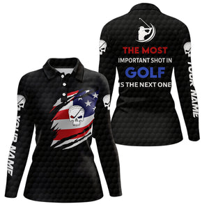 Patriotic American Flag Golf Polo Shirts Custom Name Skull Golf Shirts For Women Golfing Gift LDT0235