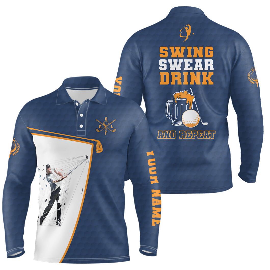 Swing Swear Drink And Repeat Navy Blue Mens Golf Polo Shirts Custom Beer Golf Shirts For Men LDT0530