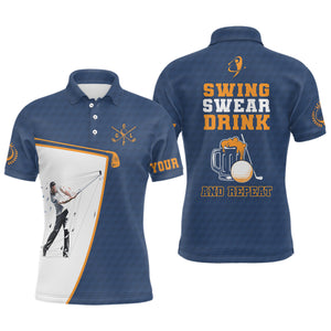 Swing Swear Drink And Repeat Navy Blue Mens Golf Polo Shirts Custom Beer Golf Shirts For Men LDT0530