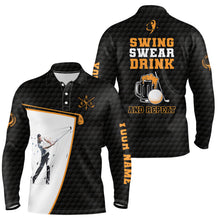 Load image into Gallery viewer, Swing Swear Drink And Repeat Black Mens Golf Polo Shirt Custom Beer Golf Shirts For Men Golf Gifts LDT1052