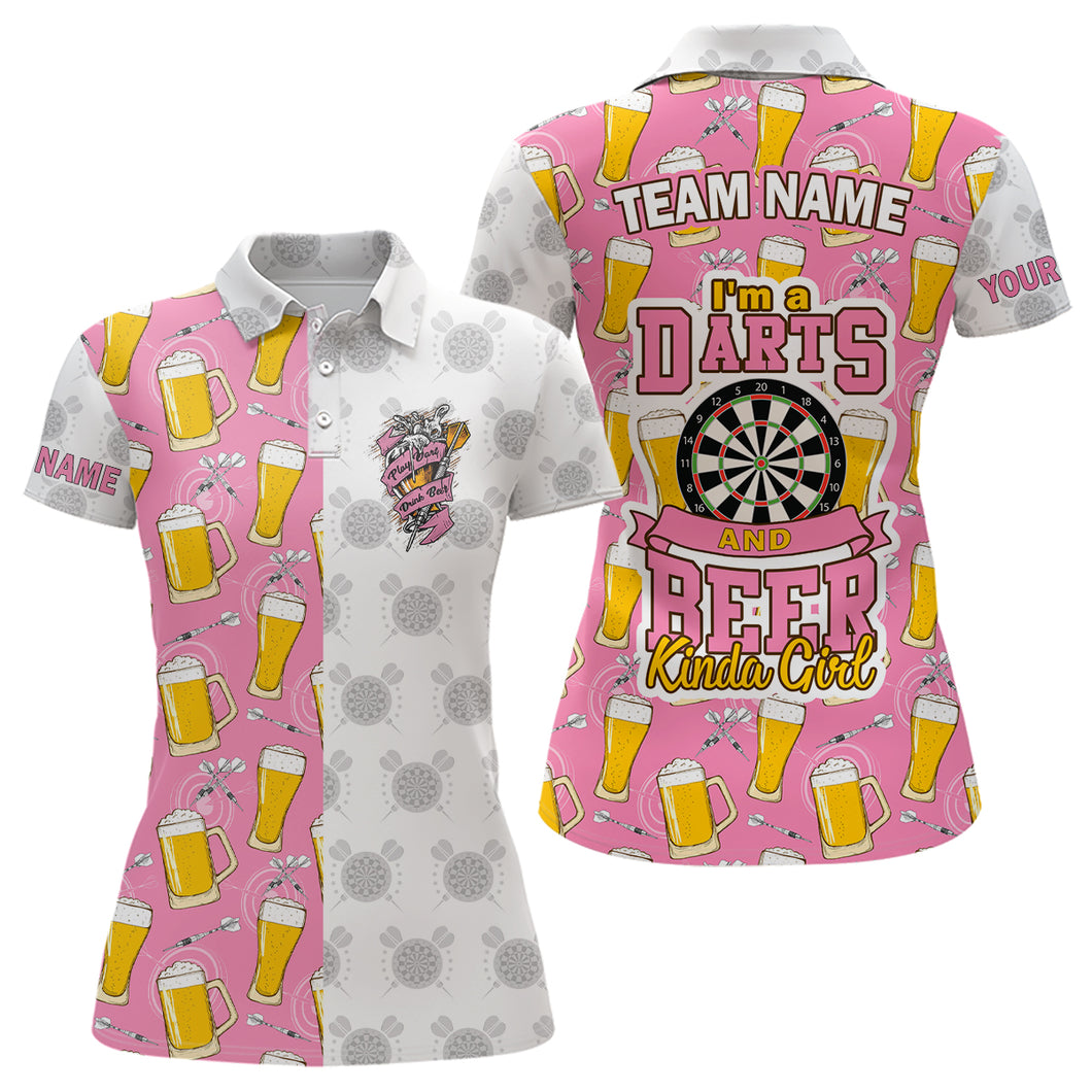 I'm A Darts And Beer Kinda Girl Custom Darts Polo Shirt Pink Dart Jerseys For Ladies LDT0865