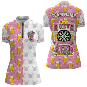 I'm A Darts And Beer Kinda Girl Custom Darts Quarter Zip Shirt Pink Dart Jersey For Ladies LDT0865