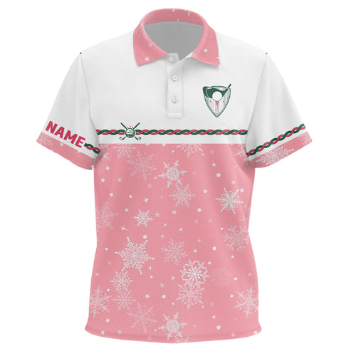 Winter Snowflakes Pink Christmas Golf Kids Polo Shirts Golf Outfit Custom Cute Golf Gifts For Kid LDT0866