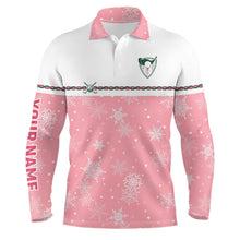 Load image into Gallery viewer, Winter Snowflakes Pink Christmas Golf Mens Polo Shirt Custom Cute Golf Gifts For Men Golf outfit LDT0866