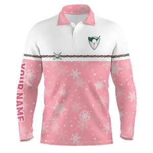 Winter Snowflakes Pink Christmas Golf Mens Polo Shirt Custom Cute Golf Gifts For Men Golf outfit LDT0866