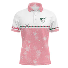 Load image into Gallery viewer, Winter Snowflakes Pink Christmas Golf Mens Polo Shirt Custom Cute Golf Gifts For Men Golf outfit LDT0866