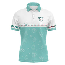 Load image into Gallery viewer, Turquoise Christmas Golf Mens Polo Shirt Custom Winter Pattern Golf Shirts For Men Xmas Golf gifts LDT0869