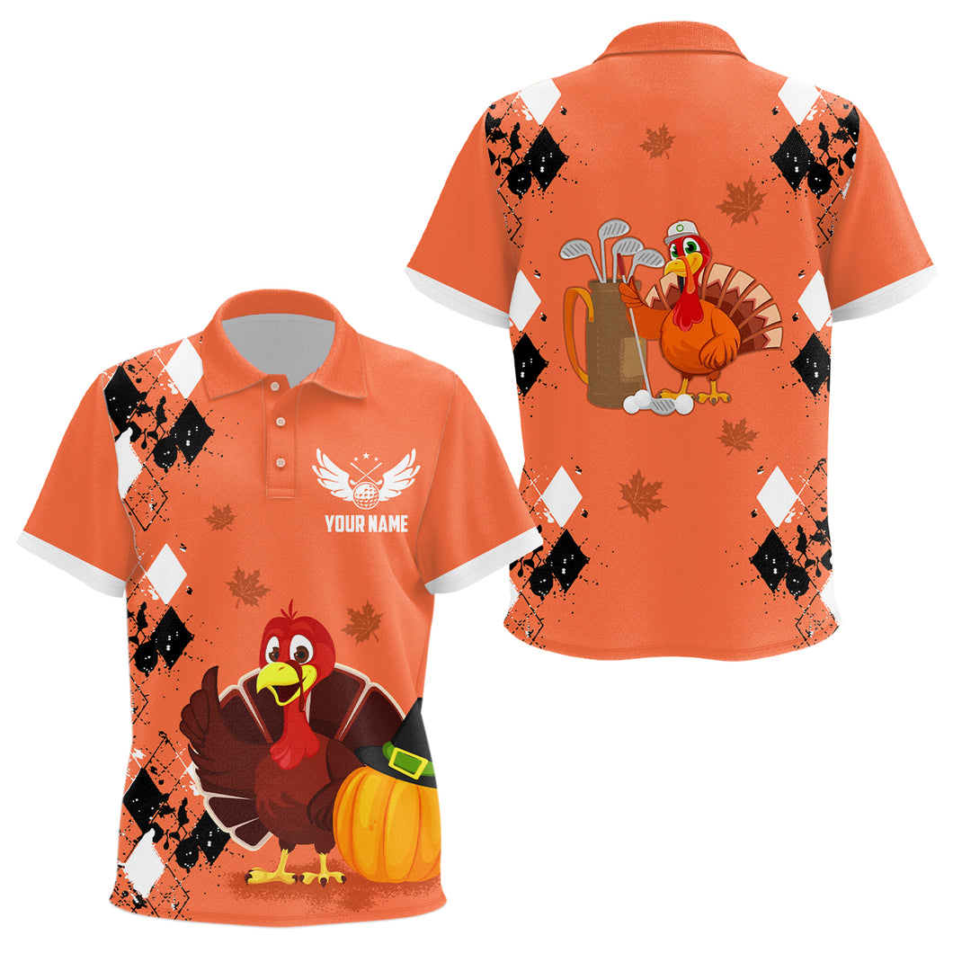 Turkey Bird Thanksgiving Golf Kids Polo Shirt Argyle Orange Custom Kids Golf Outfits Cool Golf Gifts LDT0871