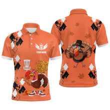 Load image into Gallery viewer, Turkey Bird Thanksgiving Disc Golf Mens Polo Shirt Argyle Orange Custom Disc Golf Shirts For Men LDT0872