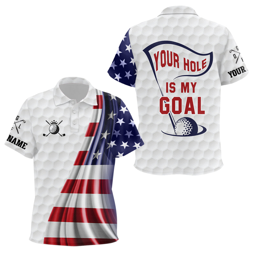 Your Hole Is My Goal Kids Golf Polo Shirt Custom American Flag Patriotic Golf Tops For Kid Golf gifts LDT1072