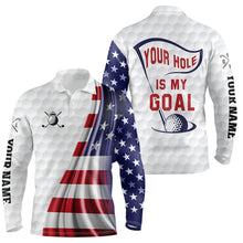 Load image into Gallery viewer, Your Hole Is My Goal Mens Golf Polo Shirt Custom American Flag Patriotic Golf Tops For Men Golf Gifts LDT1072