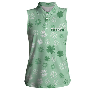 Womens Sleeveless Polo Shirt Green Clover St Patrick Day Custom Golf Shirts For Women Golfing Gifts LDT1256