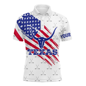 Texas Flag Longhorn Mens Golf Polo Shirts, Custom Patriotic Golf Shirts For Men, Best Golf Gifts LDT0071