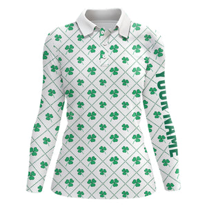 Green Clover On Checkered Pattern Patrick Day Golf Shirts Custom Name Golf Gifts For Women LDT1268