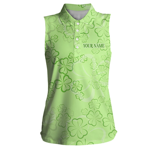 St Patrick Day Womens Sleeveless Polo Shirts Shamrock Leaves Custom Golf Shirts For Women Golf Gifts LDT1260