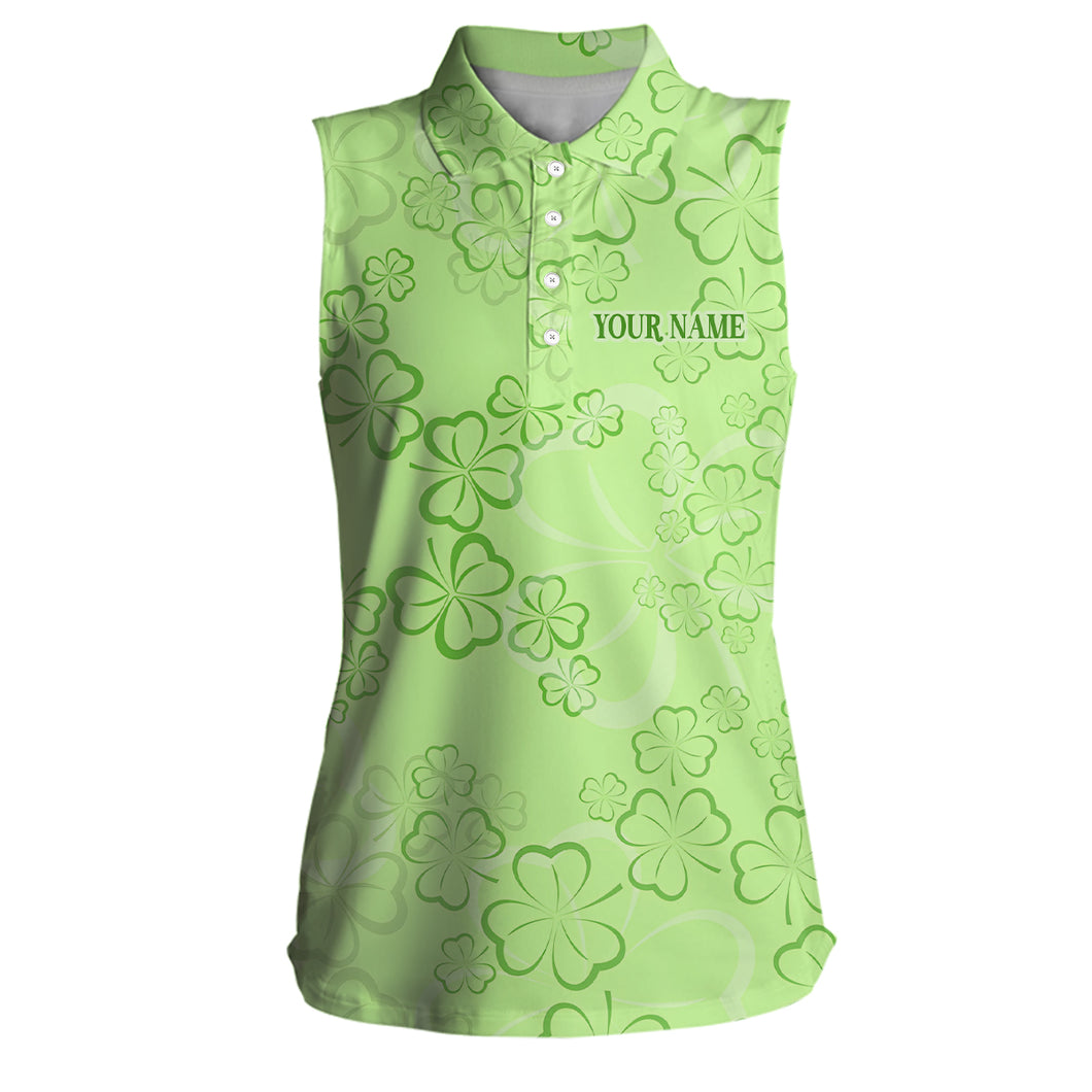 St Patrick Day Womens Sleeveless Polo Shirts Shamrock Leaves Custom Golf Shirts For Women Golf Gifts LDT1260