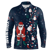 Load image into Gallery viewer, Christmas Golf Pattern Navy Mens Polo Shirts Santa Playing Golf Tops For Men Christmas Golf Gifts LDT0578