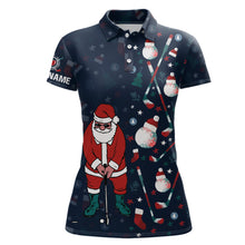 Load image into Gallery viewer, Christmas Golf Pattern Navy Polo Shirt Santa Playing Golf Tops For Women Christmas Golf Gifts LDT0578