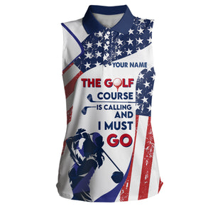 Retro American Flag Womens Sleeveless Polo Shirt Custom Patriotic Golf Shirts For Women Golf Gifts LDT0883