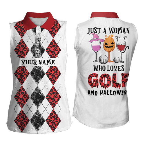 Leopard Argyle Womens Sleeveless Golf Shirts, Halloween Golf Shirts For Women, Golf And Hallowine LDT0076
