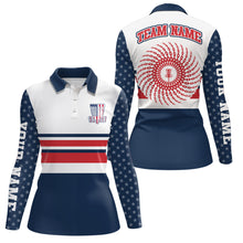 Load image into Gallery viewer, Disc Golf American Flag Womens Polo Shirt Personalized Patriotic Disc Golf Shirts For Women LDT0595