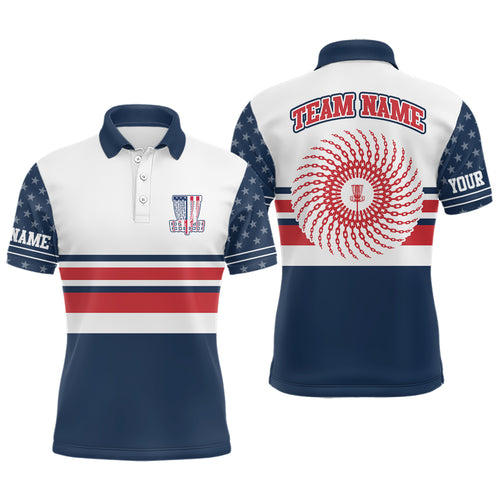 Disc Golf American Flag Mens Polo Shirt Personalized Patriotic Disc Golf Shirts For Men LDT0595