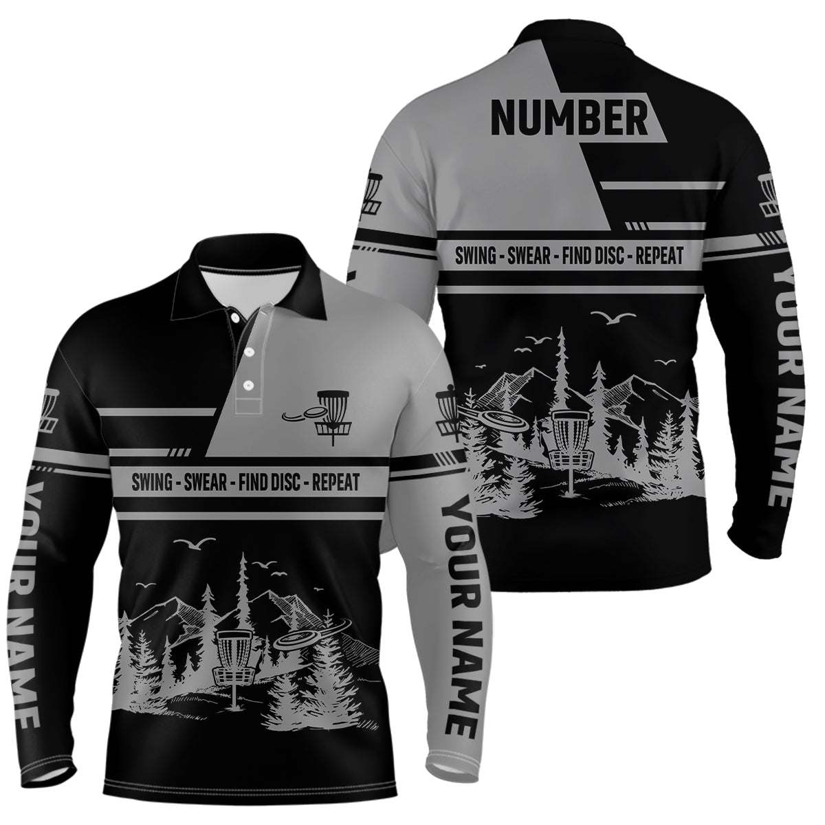 Mens Disc Golf Swing Swear Find Disc Repeat Custom Name And Number Disc Golf Shirts For Men LDT0288