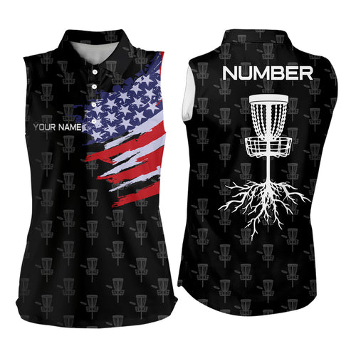 Sleeveless Disc Golf Pattern American Flag Basket Tree Custom Patriotic Disc Golf Shirts For Women LDT0285