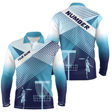 Load image into Gallery viewer, Disc Golf Silhouette White Blue Womens Polo Shirt Personalized Cool Disc Golf Tops For Women LDT0609