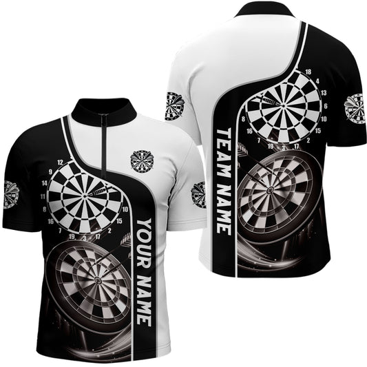 Black And White Mens Darts Quarter Zip Shirt Customized Darts Shirts For Men Dart Jersey LDT0305