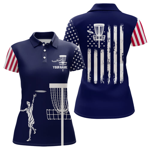 American Flag Womens Golf Polo Shirts, Custom Patriotic Disc Golf Shirts For Women, Cool Golf Gifts LDT0081