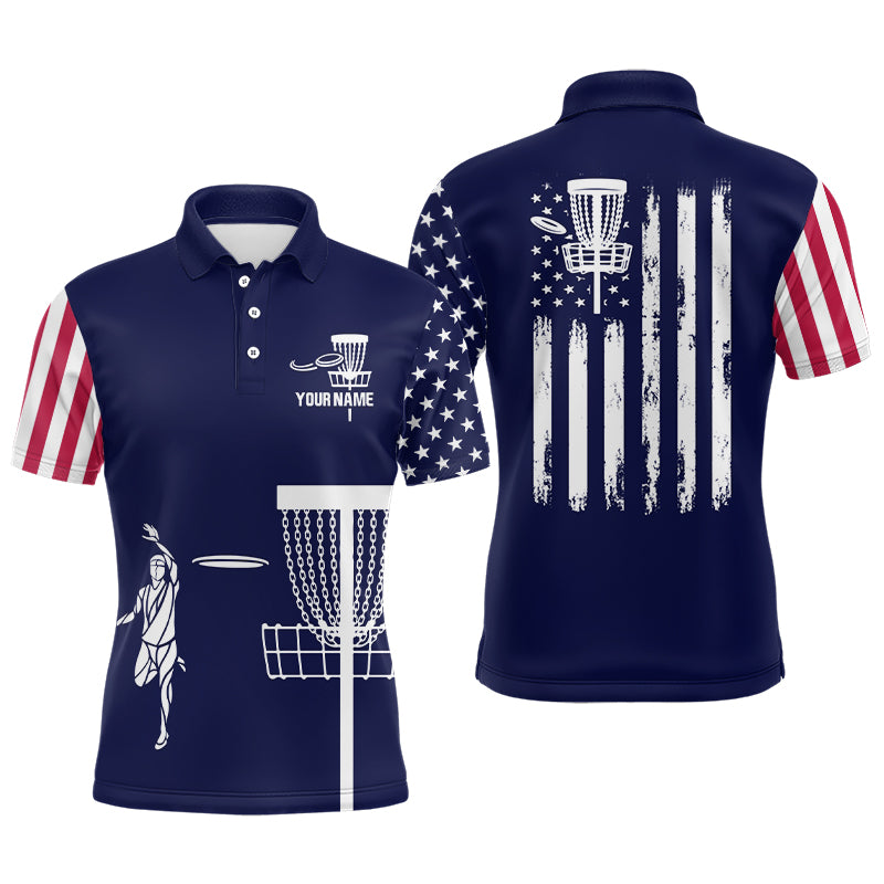 American Flag Mens Golf Polo Shirts, Custom Patriotic Disc Golf Shirts For Men, Cool Golf Gifts LDT0081