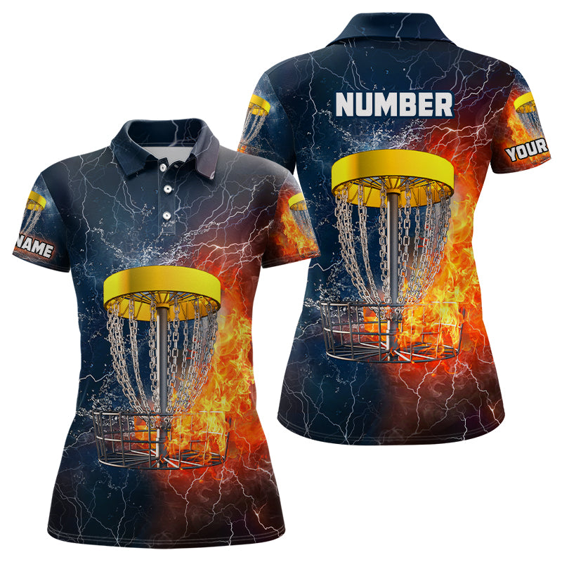 Fire And Water Womens Disc Golf Polo Shirt, Lightning Disc Golf Shirts For Women, Disc Golf Gifts LDT0082