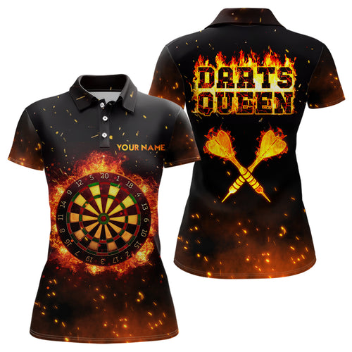 Personalized Flame Darts Queen Polo Shirt Custom Name Fire Darts Jersey For Women LDT0312