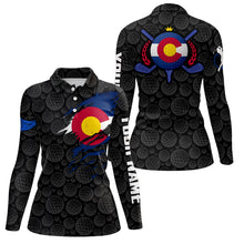 Load image into Gallery viewer, Crack Colorado Flag Black Golf Pattern Polo Shirt Custom Patriotic Golf Shirts For Women LDT0327