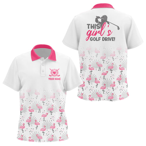 Pink Flamingo Tropical Kids Golf Polo Shirt Custom Cute Golf Shirts For Girls, Golf Gifts LDT0331