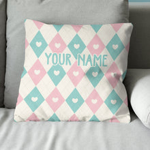Load image into Gallery viewer, Argyle Pattern With Hearts Custom Cute Throw Pillow Personalized Gifts LDT1126