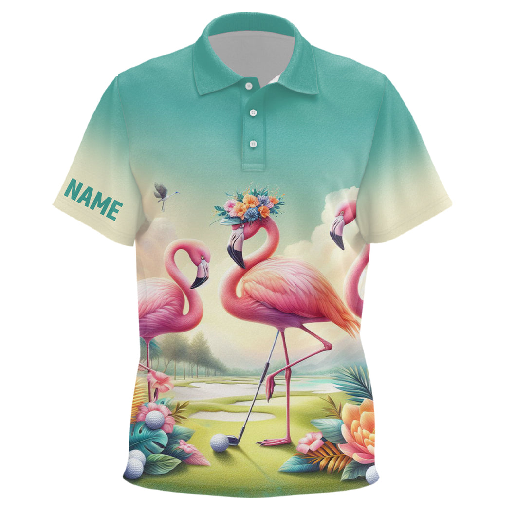 Pink Flamingo Tropical Kids Golf Polo Shirts Custom Name Golf Shirts For Kid Golf Gifts LDT1306