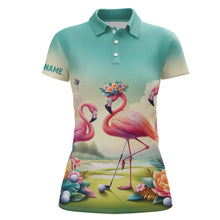 Load image into Gallery viewer, Pink Flamingo Tropical Womens Golf Polo Shirts Custom Name Golf Shirts For Women Golf Gifts LDT1306