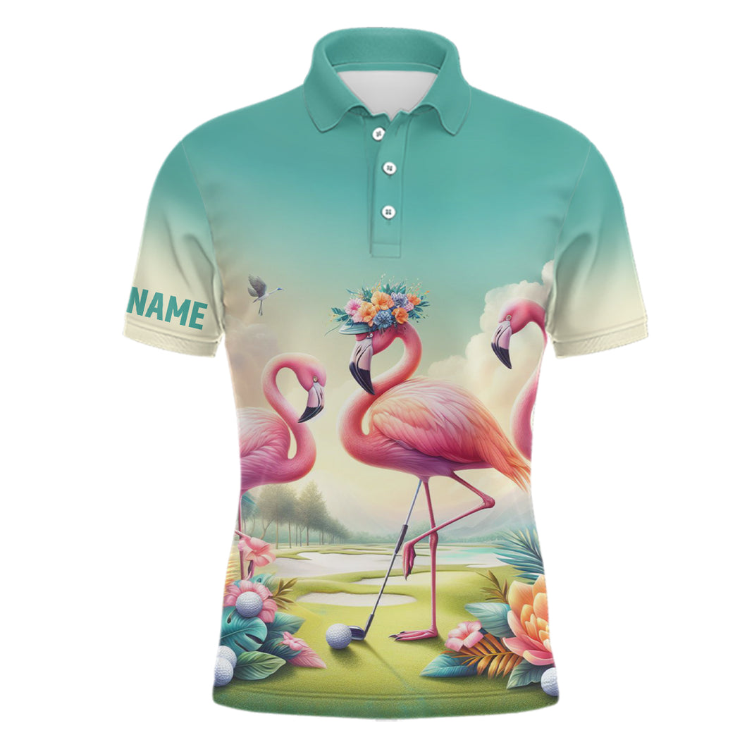 Pink Flamingo Tropical Mens Golf Polo Shirts Custom Name Golf Shirts For Men Golf Gifts LDT1306