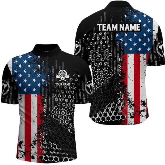 American Flag Hive Pattern Darts Quarter Zip Shirt Custom Patriotic Darts Jersey For Men LDT1464