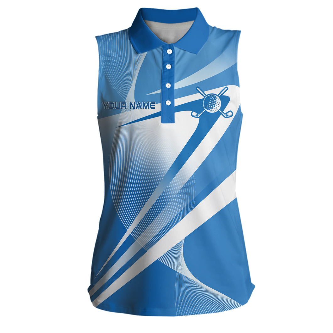 White Blue Custom Name Womens Sleeveless Polo Shirts Personalized Golf Shirts For Women Golfing Gifts LDT1320